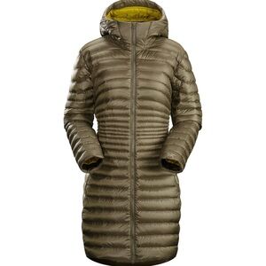 Arc'teryx Women's Goose Down Puffer Jacket - Dark Olive and Chartreuse
